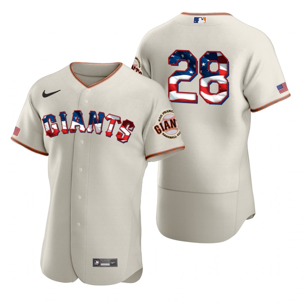San Francisco Giants 28 Buster Posey Men Nike Cream Fluttering USA Flag Limited Edition Authentic MLB Jersey